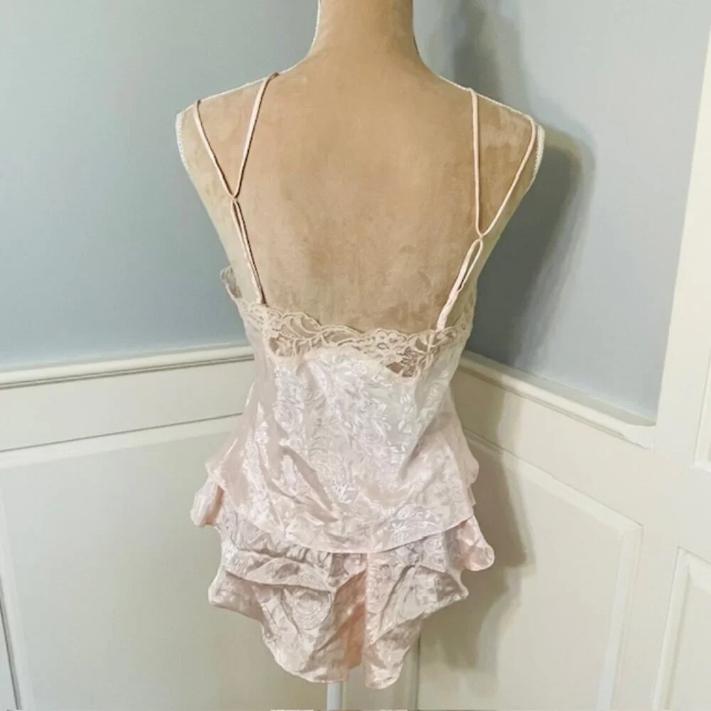 Victoria's Secret Gold Label Vintage Satin Jacquard Lace Pajama Set Med - Picture 5 of 11